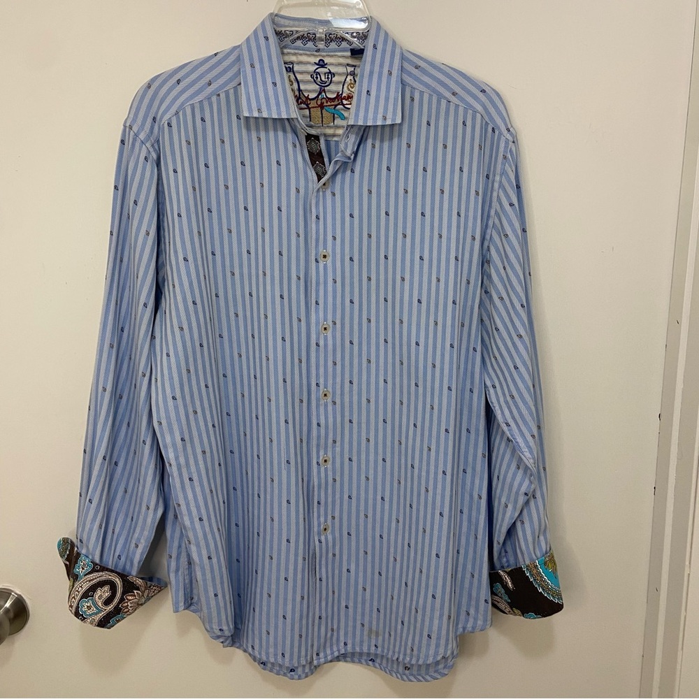 Robert Graham, Blue and White Striped, Long Sleeve, Men’s Large, 100% Cotton